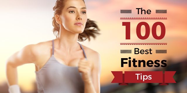 Fitness Tips with Woman Running Outdoors Twitter Design Template