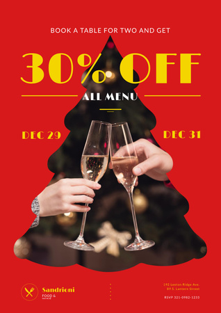 New Year Dinner Offer with People Toasting with Champagne Poster Tasarım Şablonu