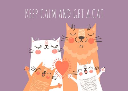 Plantilla de diseño de Family Of Cute Cats Postcard 
