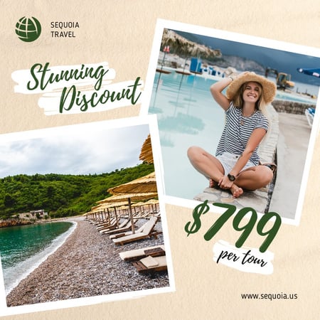 Tour Offer Woman Resting at Seacoast Instagram Design Template