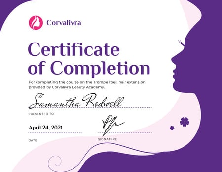 Beauty Academy Courses Completion confirmation Certificate tervezősablon