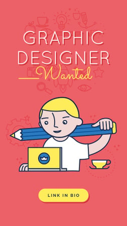 Designvorlage Graphic Designer Working on Laptop in Red für Instagram Video Story