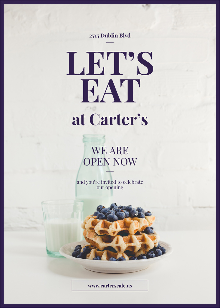 Designvorlage Proposal of Appetizing Waffles with Blueberries für Invitation