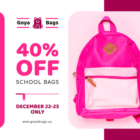 School Bags Offer Pink Backpack Instagram Design Template