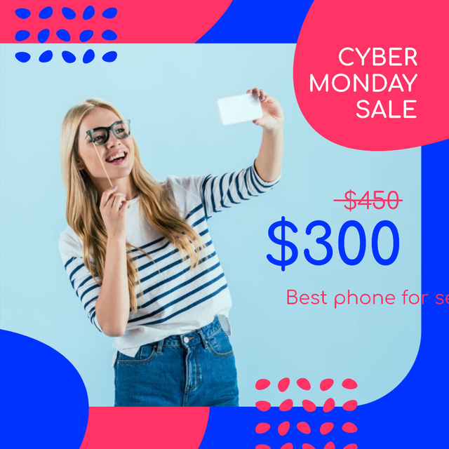 Cyber Monday Sale Girl Taking Selfie Instagram ADデザインテンプレート