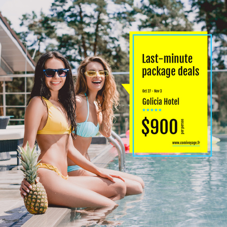 Designvorlage Hotel Offer Happy Girl in Bikini by Pool für Instagram AD