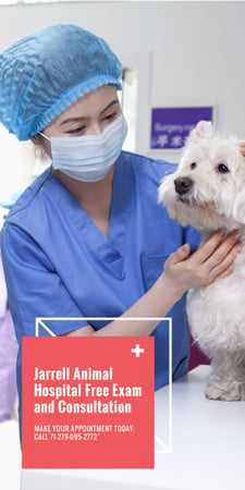 Vet Clinic Ad Doctor Holding Dog Graphic Modelo de Design
