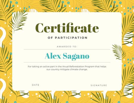 Reforestation Program Participation gratitude Certificate Design Template