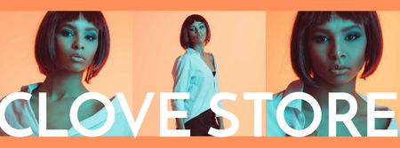 Fashion Store ad with Woman in neon light Facebook cover Design Template