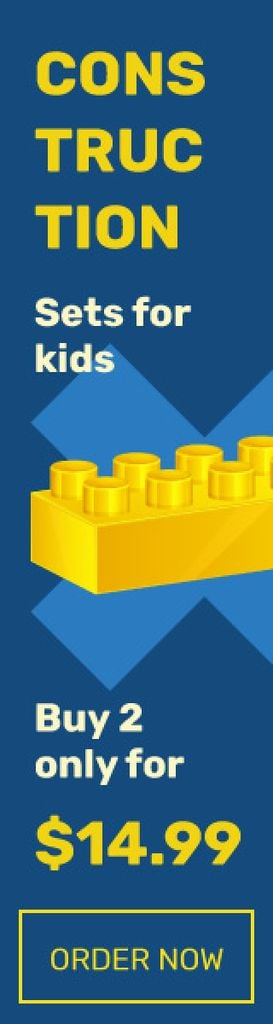 Kids Constructors Sale with Brick in Yellow on Blue Skyscraper Design Template