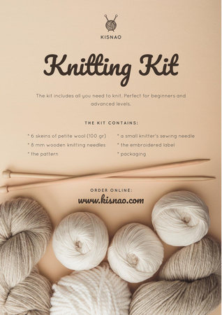 Knitting Kit Offer with spools of Threads Poster Tasarım Şablonu