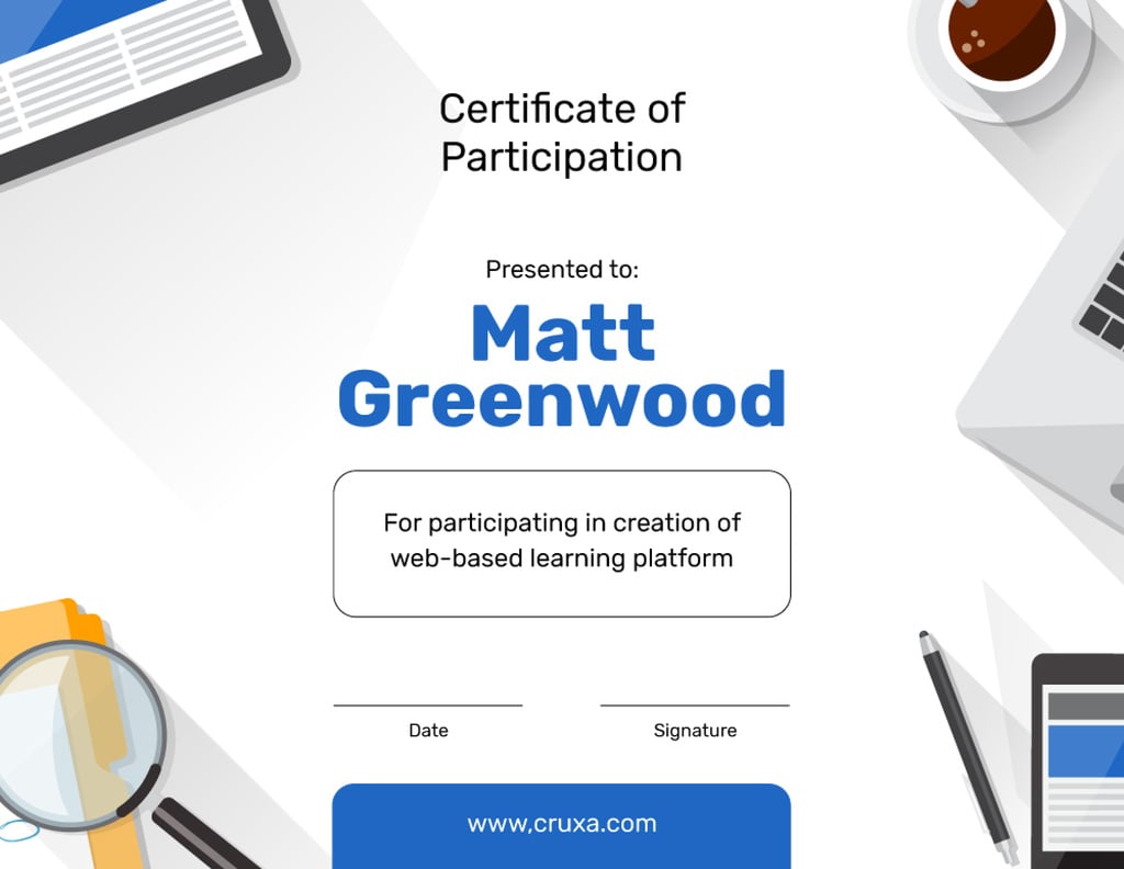 Online Learning Platform Participation gratitude Certificate – шаблон для дизайну