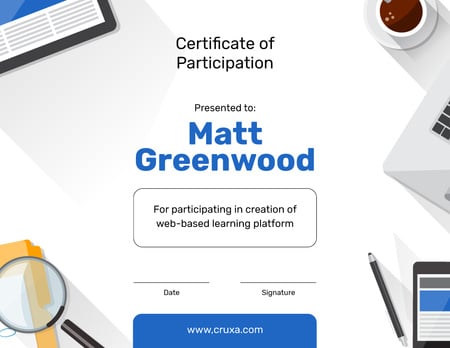 Online Learning Platform Participation gratitude Certificate Design Template