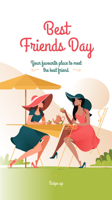 Women drinking coffee on Best Friends day Instagram Story Modelo de Design