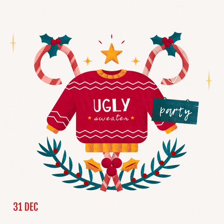 Seasonal Sale Christmas Sweater in Red Instagram tervezősablon
