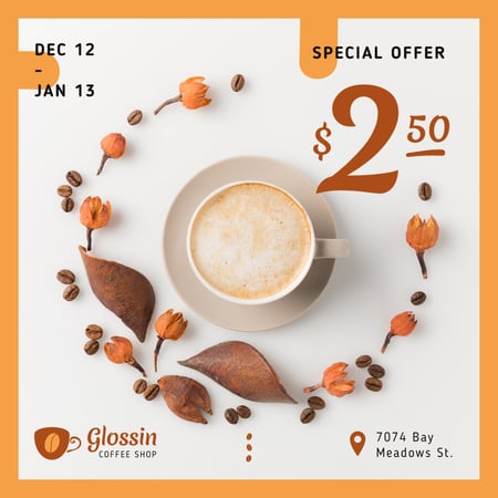 Discount Offer Cup with Coffee Drink Instagram Design Template