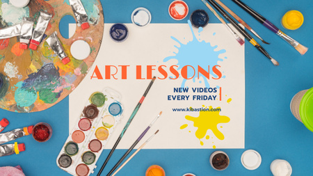 Ontwerpsjabloon van Youtube van Art Lecture Series with Brushes and Palette