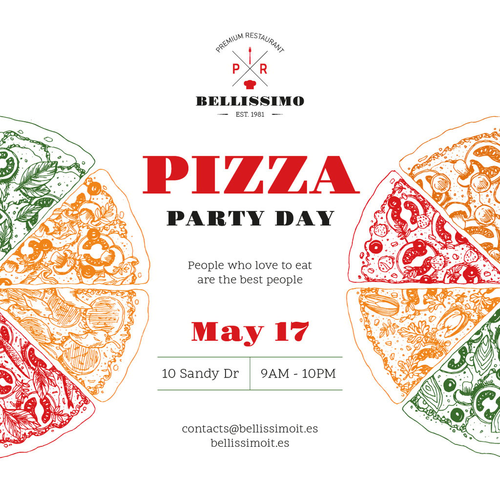 Pizza Party Day Invitation Instagram Modelo de Design