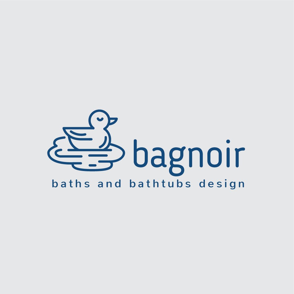 Bath with Swimming Duck in Blue Logo Design Template