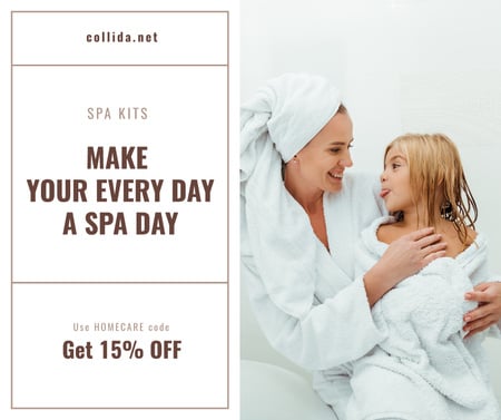 Designvorlage Spa kits Offer with Mother and Daughter in bathrobes für Facebook