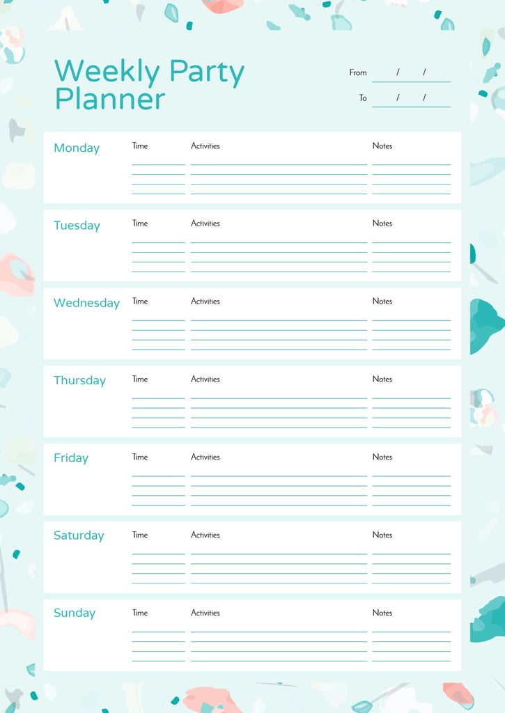Weekly Party Planner in Party Attributes Frame Schedule Planner Πρότυπο σχεδίασης