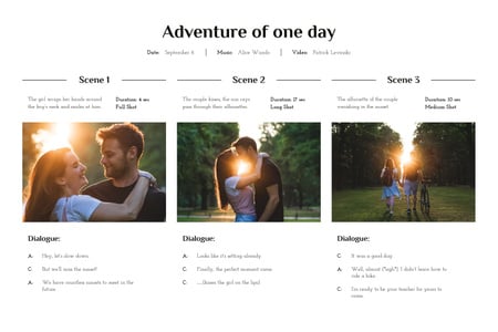 Щаслива пара гуляє на західі сонця Storyboard – шаблон для дизайну