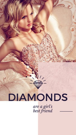 Jewelry Ad with Woman in shiny dress Instagram Story tervezősablon