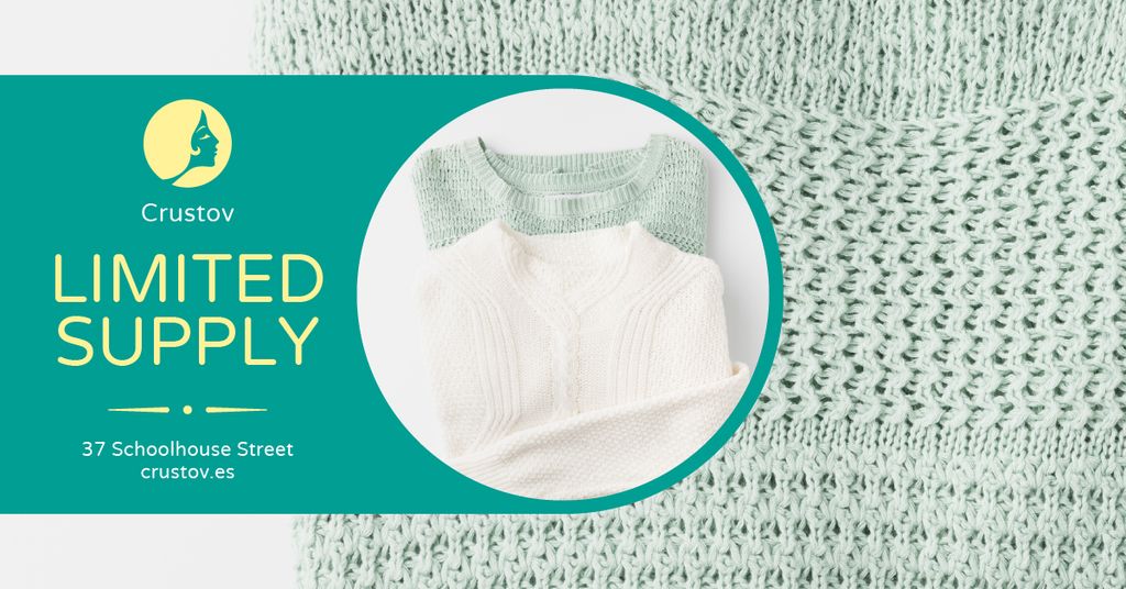 Plantilla de diseño de Warm Knitted Sweaters in Blue Facebook AD 