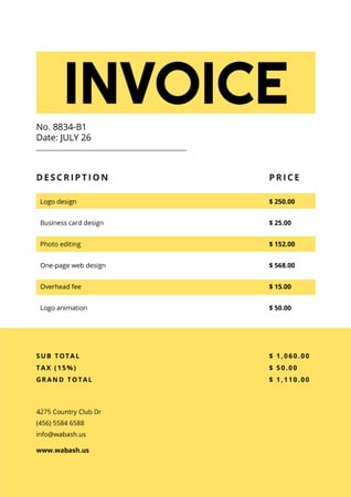 Design Services on Yellow Invoice tervezősablon
