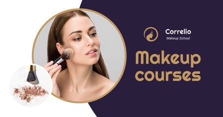 Makeup Courses Annoucement with Woman applying makeup Facebook AD Modelo de Design