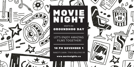 Movie Night Event Announcement with Arts Icons Pattern Twitter tervezősablon