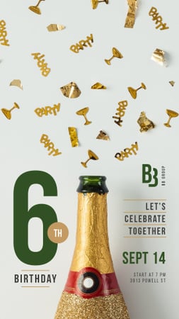 Birthday Greeting Champagne Bottle and Confetti Instagram Story tervezősablon