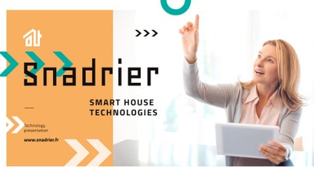 Woman Using Smart Home Application Presentation Wide – шаблон для дизайна