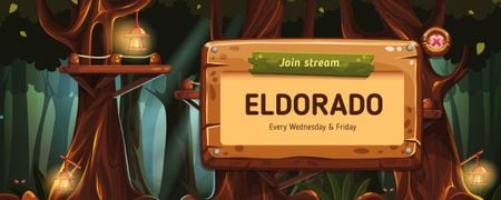 Játék Streaming hirdetés éjszakai erdővel Twitch Profile Banner tervezősablon