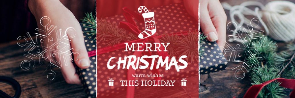 Ontwerpsjabloon van Email header van Christmas Greeting with Woman wrapping Gift