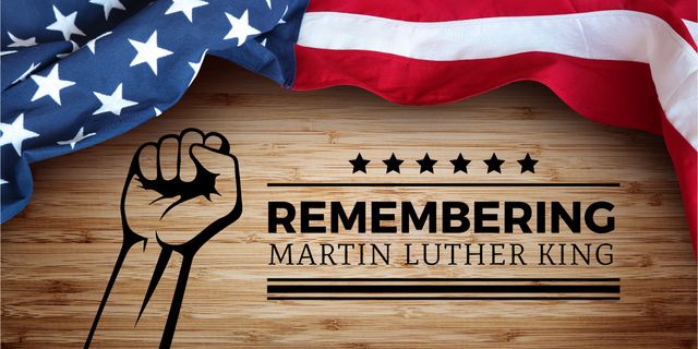 Remembering Martin Luther King Day Quote With Gesture And Flag Image Modelo de Design