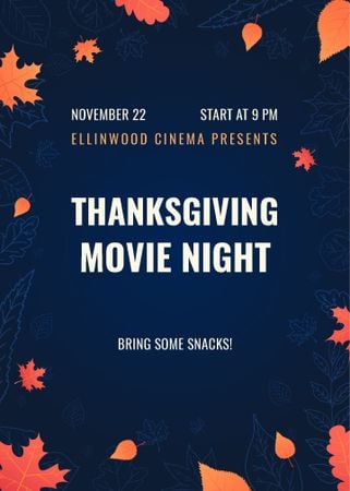 Modèle de visuel Thanksgiving Movie Night on Orange Autumn Leaves - Flayer