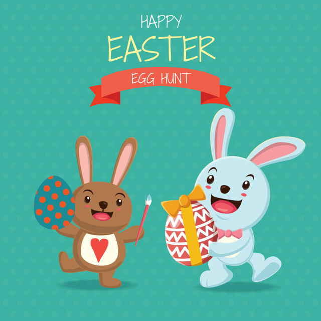 Ontwerpsjabloon van Animated Post van Cartoon Easter bunnies with colored eggs