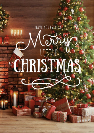 Plantilla de diseño de Merry Christmas greeting with Gifts under Tree Poster 