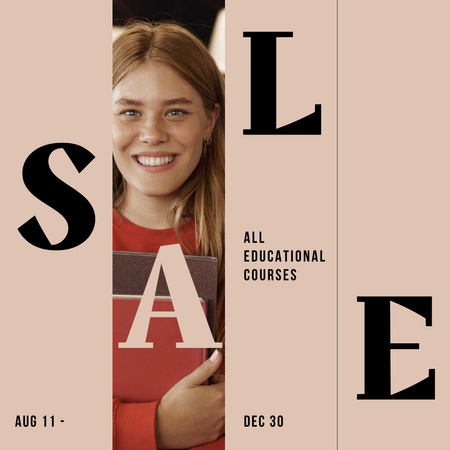 Educational Courses Sale with smiling Girl Instagram Design Template