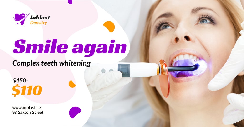Ontwerpsjabloon van Facebook AD van Dentistry Promotion Woman at Whitening Procedure