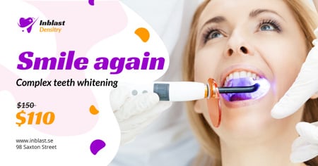 Plantilla de diseño de Mujer de promoción odontológica en procedimiento de blanqueamiento Facebook AD 