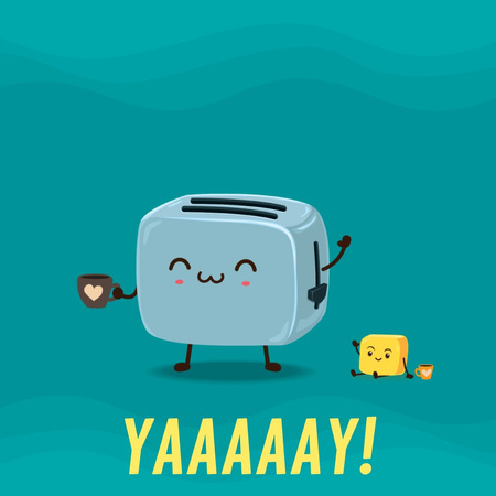 Toaster and Coffee Funny Characters Animated Post Design Template