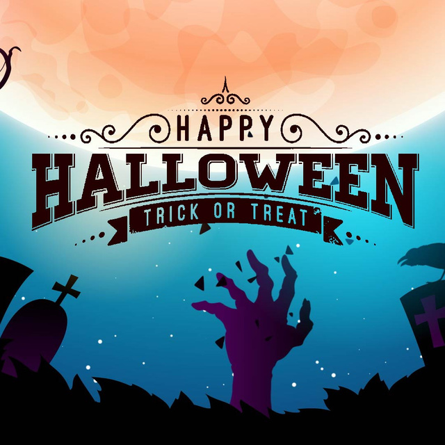Modèle de visuel Halloween with Creepy zombie hand on graveyard - Animated Post