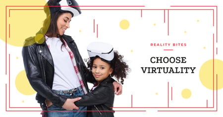 Mother and daughter using vr glasses Facebook AD Design Template