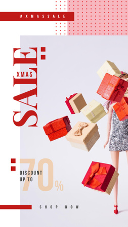 Christmas gift boxes and doll Instagram Story Modelo de Design
