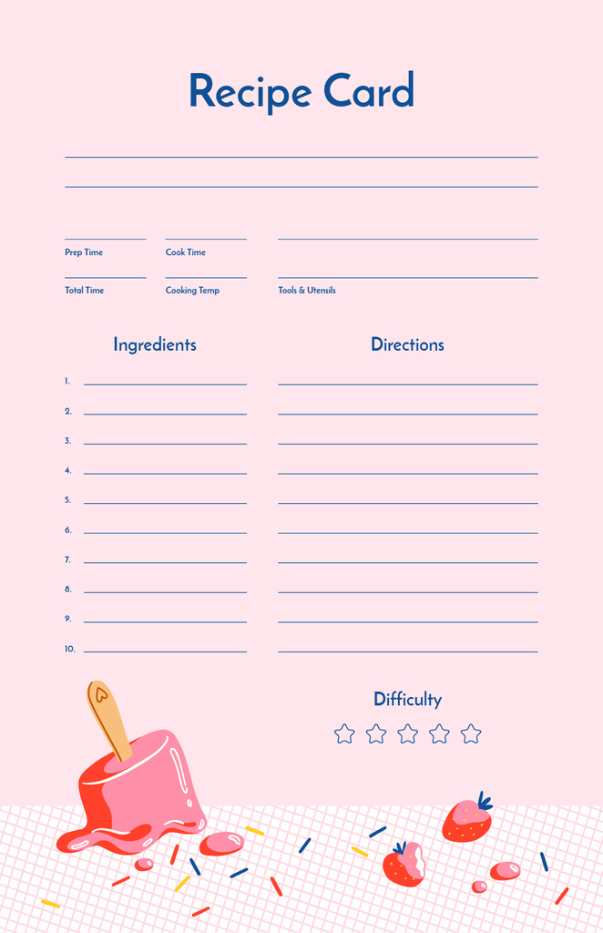 Melted strawberry Ice Cream Recipe Card Design Template