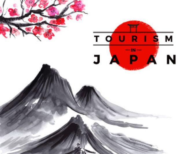 Tourism in Japan white poster Large Rectangle Design Template