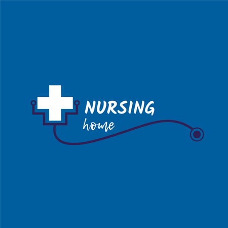 Nursing Home with Medical Cross and Stethoscope Logo Design Template