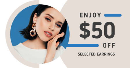 Plantilla de diseño de Jewelry Offer Woman in Stylish Earrings Facebook AD 